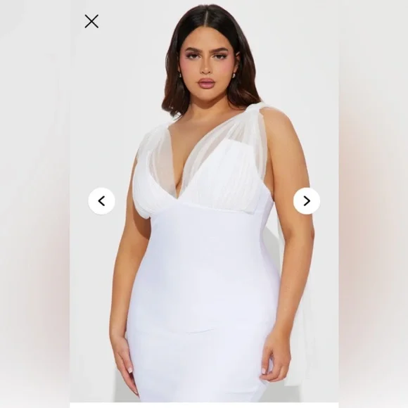 Chic White Midi Dress with Sheer Cape! - Picture 6 of 9